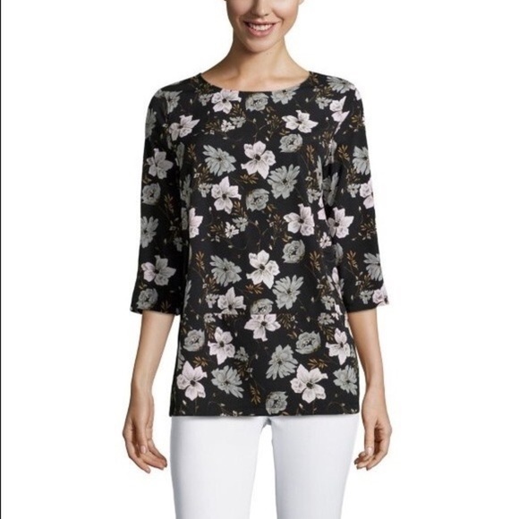 French Connection 3/4 Sleeve Floral Tunic Blouse Size Medium - Picture 1 of 4